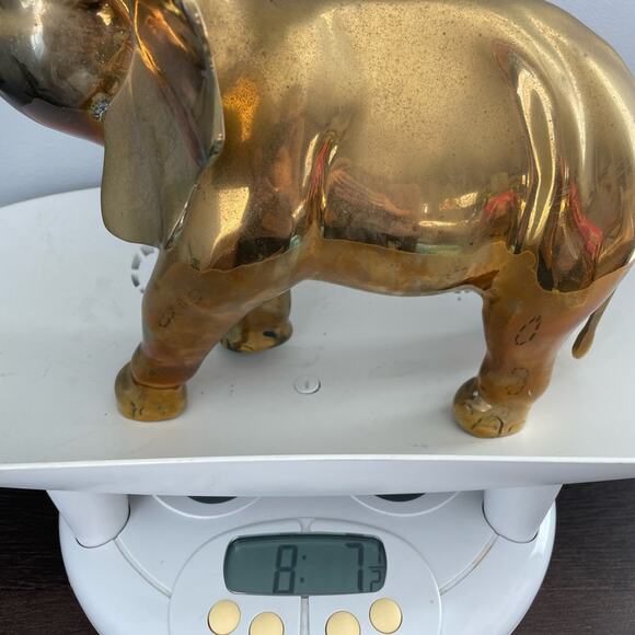 Vintage | Gold Heavy Large Brass Elephant Decor Design Shelf Boho Bohemian MCM - Picture 7 of 8